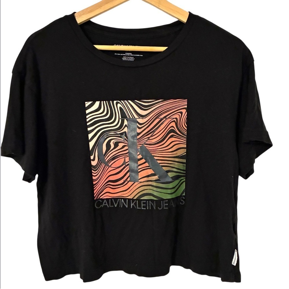 CALVIN KLEIN Jeans Black Graphic Short Sleeve Tee small